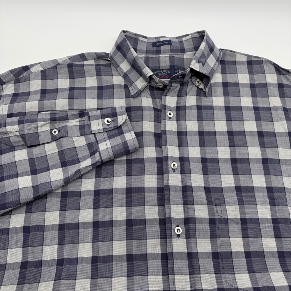 Paul & Shark Yachting Mens 2XT Blue Grey Checkered Button Down Shirt Italy
